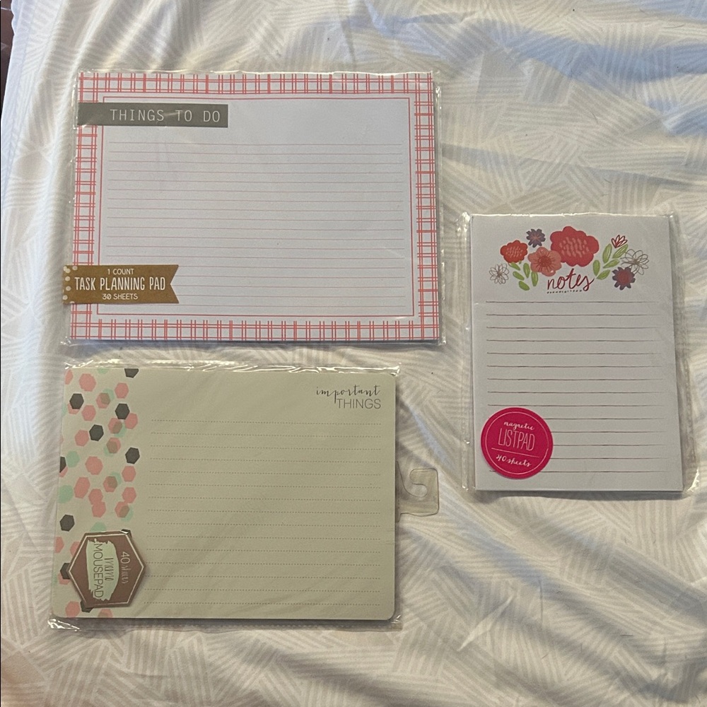 Set of Three Notepads with Floral and Geometric Designs